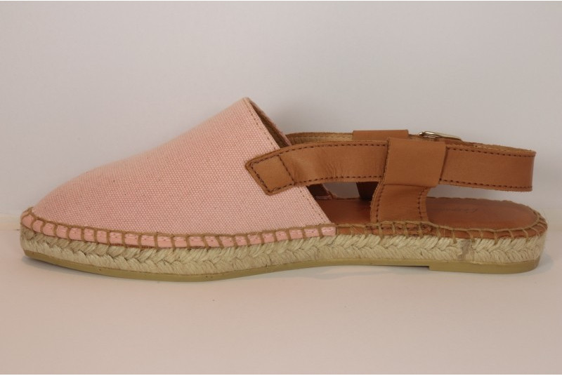 Sandale espadrille profilée en coton et cuir