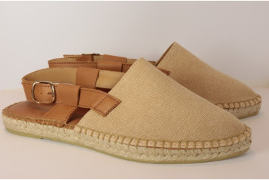 Sandale espadrille profilée en coton et cuir