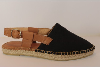 Sandale espadrille profilée en coton et cuir