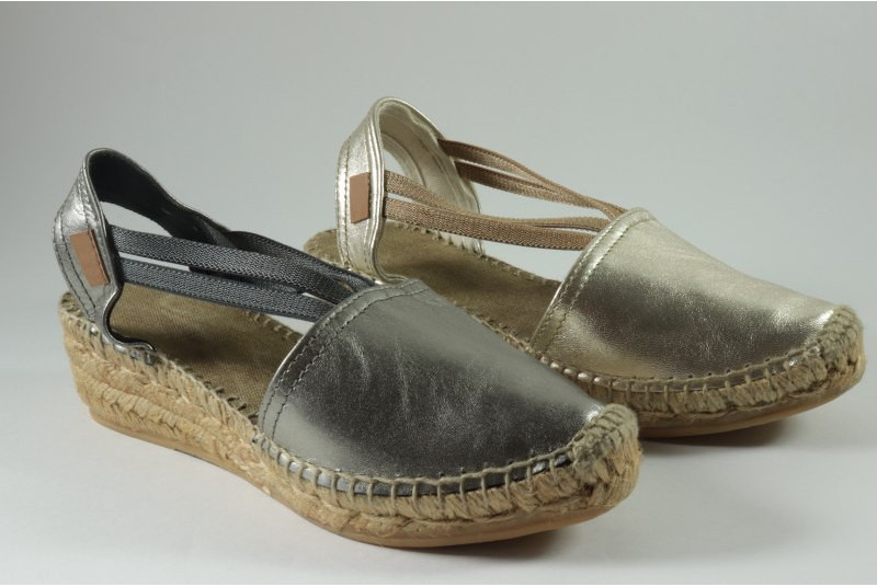 Metalic Leather espadrille with bands