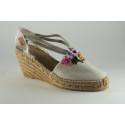 Espadrille compensée Fleurs et élastiques