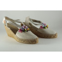 Espadrille compensée Fleurs et élastiques
