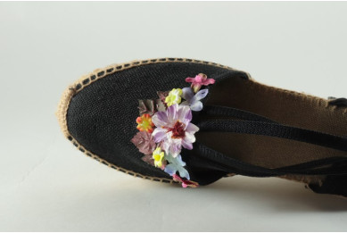Espadrille compensée Fleurs et élastiques