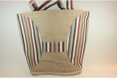 Sac jute naturel et coton espadrille rayure bordeaux