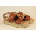 Espadrille nu-pieds bicolore en cuir naturel