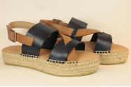 Espadrille nu-pieds bicolore en cuir naturel
