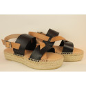 Espadrille nu-pieds bicolore en cuir naturel