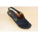 Espadrille compensée cuir avec détail œillet