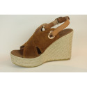 Espadrille compensée cuir avec détail œillet