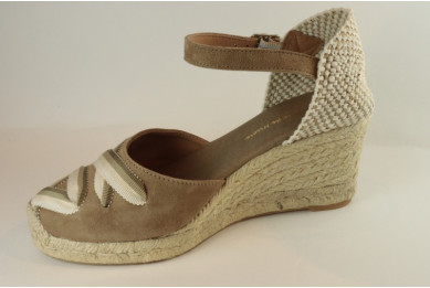 Espadrille compensée Valencienne avec lacets croisés et boucle