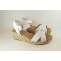 Espadrille sandale en cuir nu-pieds avec talon compensé