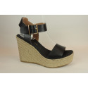 Espadrille en cuir à talon compensé et bride simple