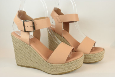 Espadrille en cuir à talon compensé et bride simple