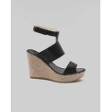 Espadrille compensée foulard imprimé et boucle
