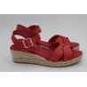 Espadrille sandale en cuir rouge nu-pieds avec talon compensé