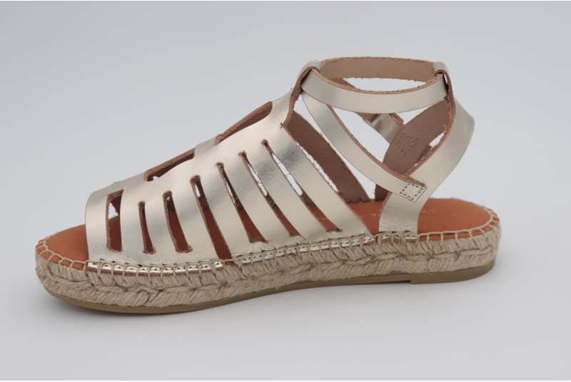 Espadrille sandale plate en cuir naturel doré