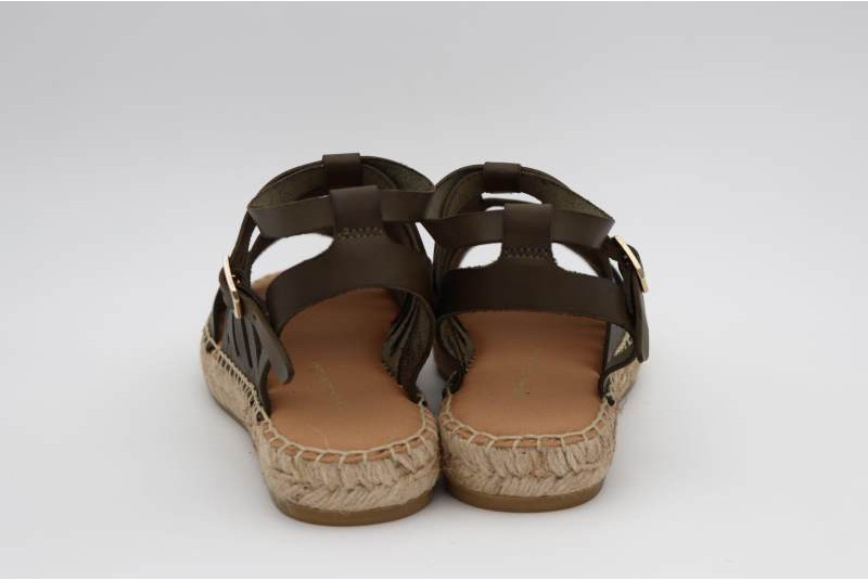 Espadrille sandale plate en cuir naturel kaki