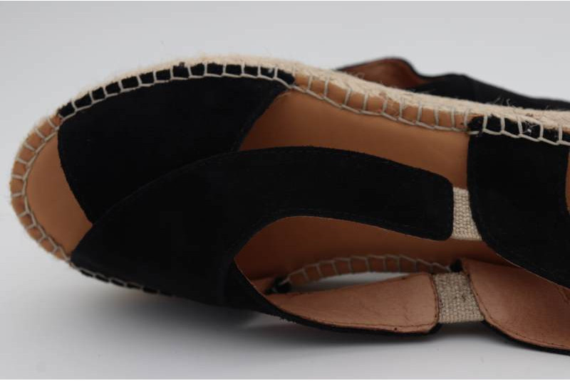 Espadrille sandale plate en daim noir